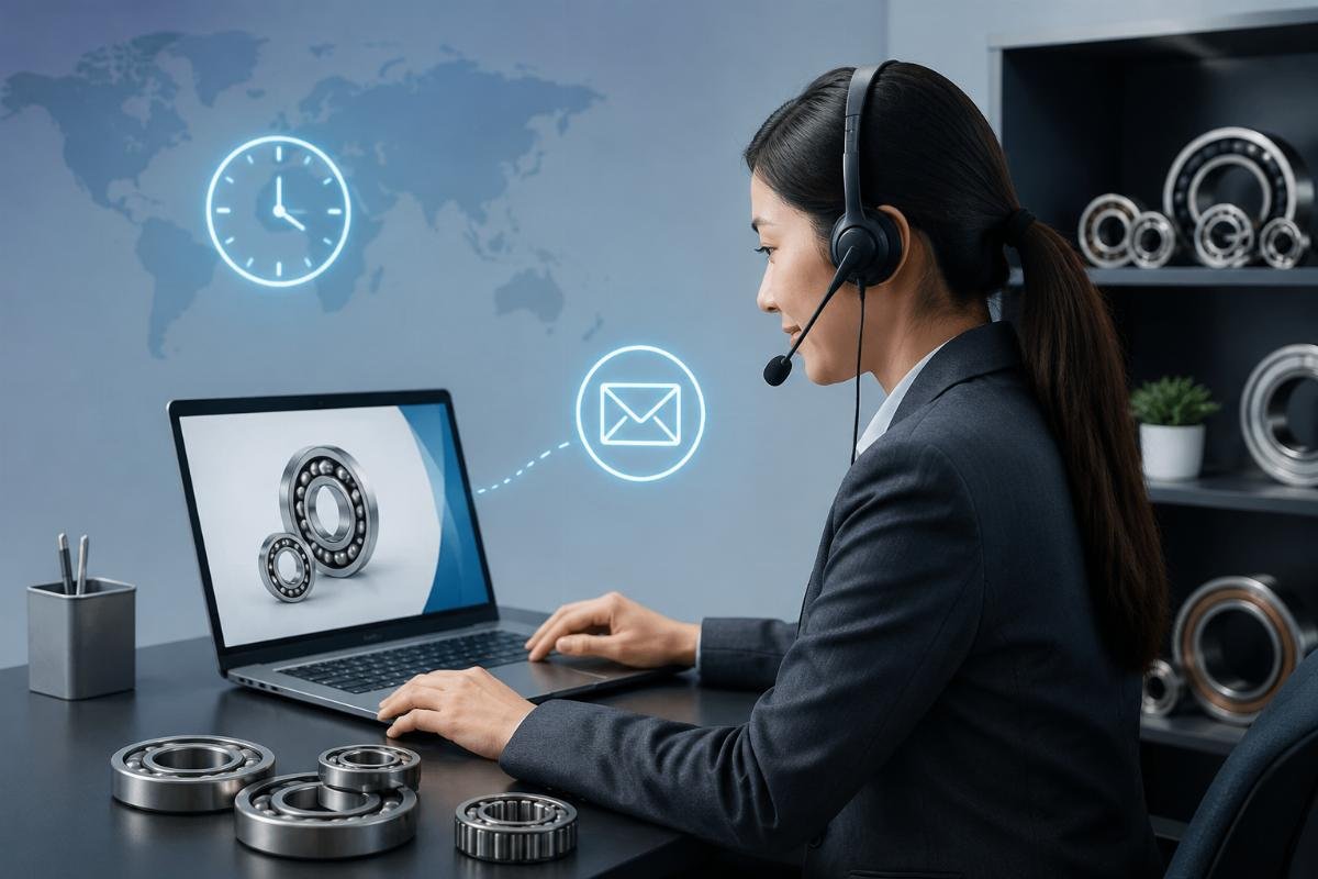 24-hour bearing quotation and technical support A customer support representative sending a digital quotation to a buyer via laptop