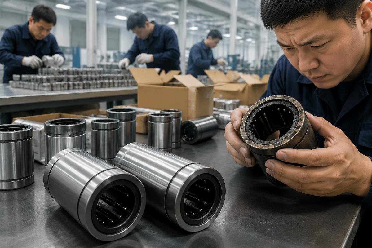 Common pitfalls for sourcing linear bearings from China Warning labels on low-quality linear bearings highlighting missing process markers